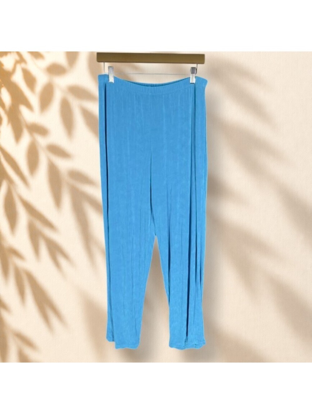 Slinky Pants Women L Large Blue High Rise Pull On Flat Front Straight Stretch